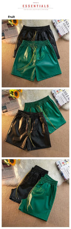 Trendy Brand Men's Shorts Environmental Friendly Leather Pocket Zipper Drawstring Casual Fashionable Summer Loose-Fit Pants