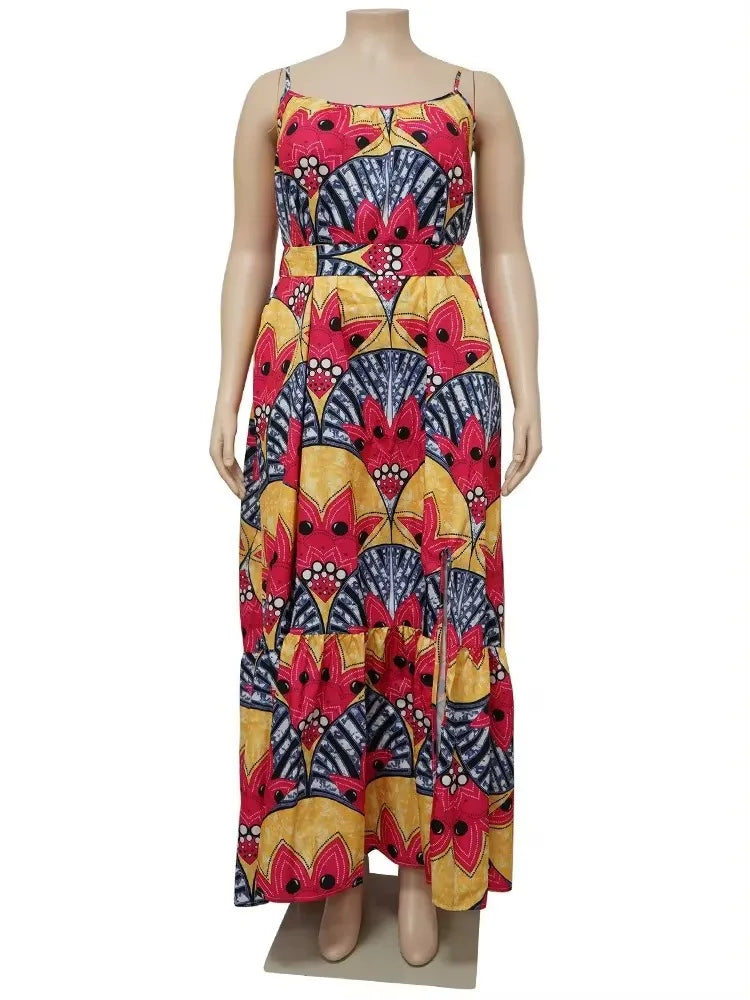 Wmstar Plus Size Dresses for Women Floral Printed Slip  Loose Stretch Big Swing Maxi Dress Summer Clothes Wholesale Dropshipping