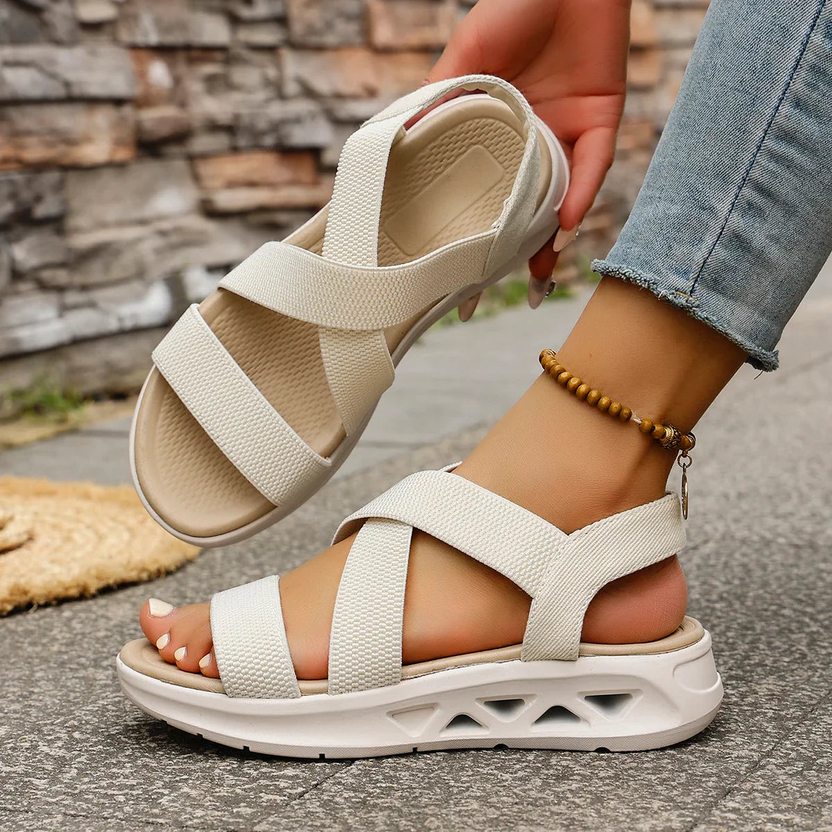 Summer New 2025 Wedge Women's Sandals Platform Outdoor Beach Shoes for Women Elastic Band Design Women Sandals Size 36-43