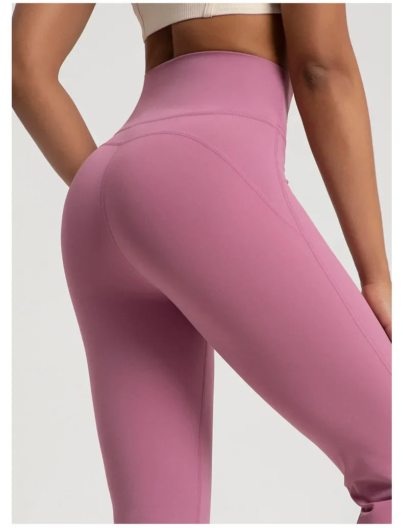 Naked High Waisted Waist Cinching Hip Lifting Fitness Exercise Elastic Bell Bottom Pants Women Casual Outdoor Running Yoga Pants