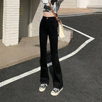 Woman American High Waist Slim Fit Bell Bottom Jeans Female Fashion Y2k Flare Pants Girls Elastic Designer Black Denim Trousers