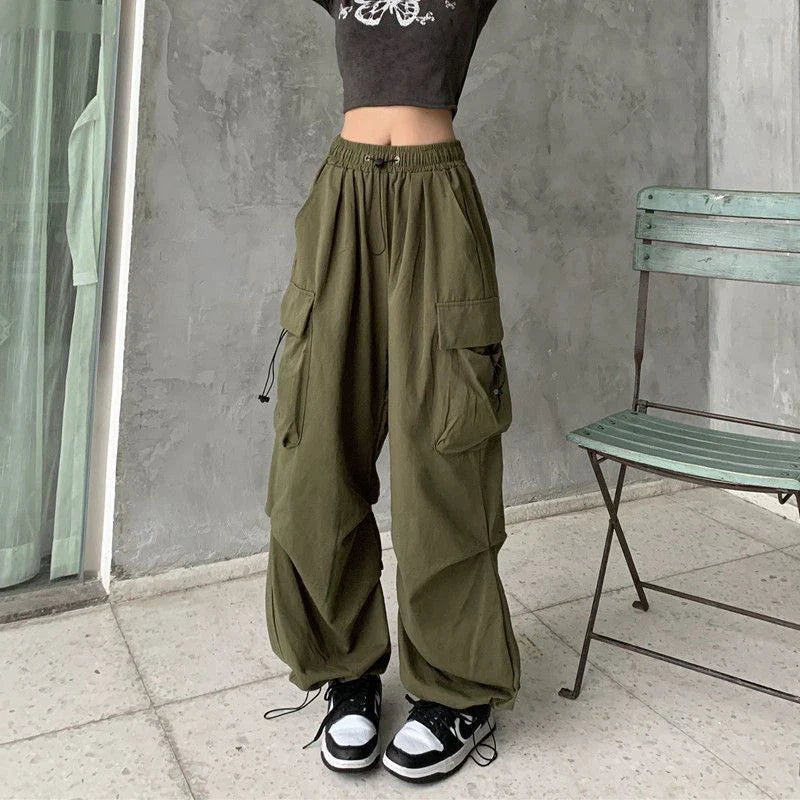 Casual Joggers Cargo Pants Women Solid Low Waist Pants Drawstring Wide Leg Baggy Trousers Y2k Streetwear Oversize Sweatpants