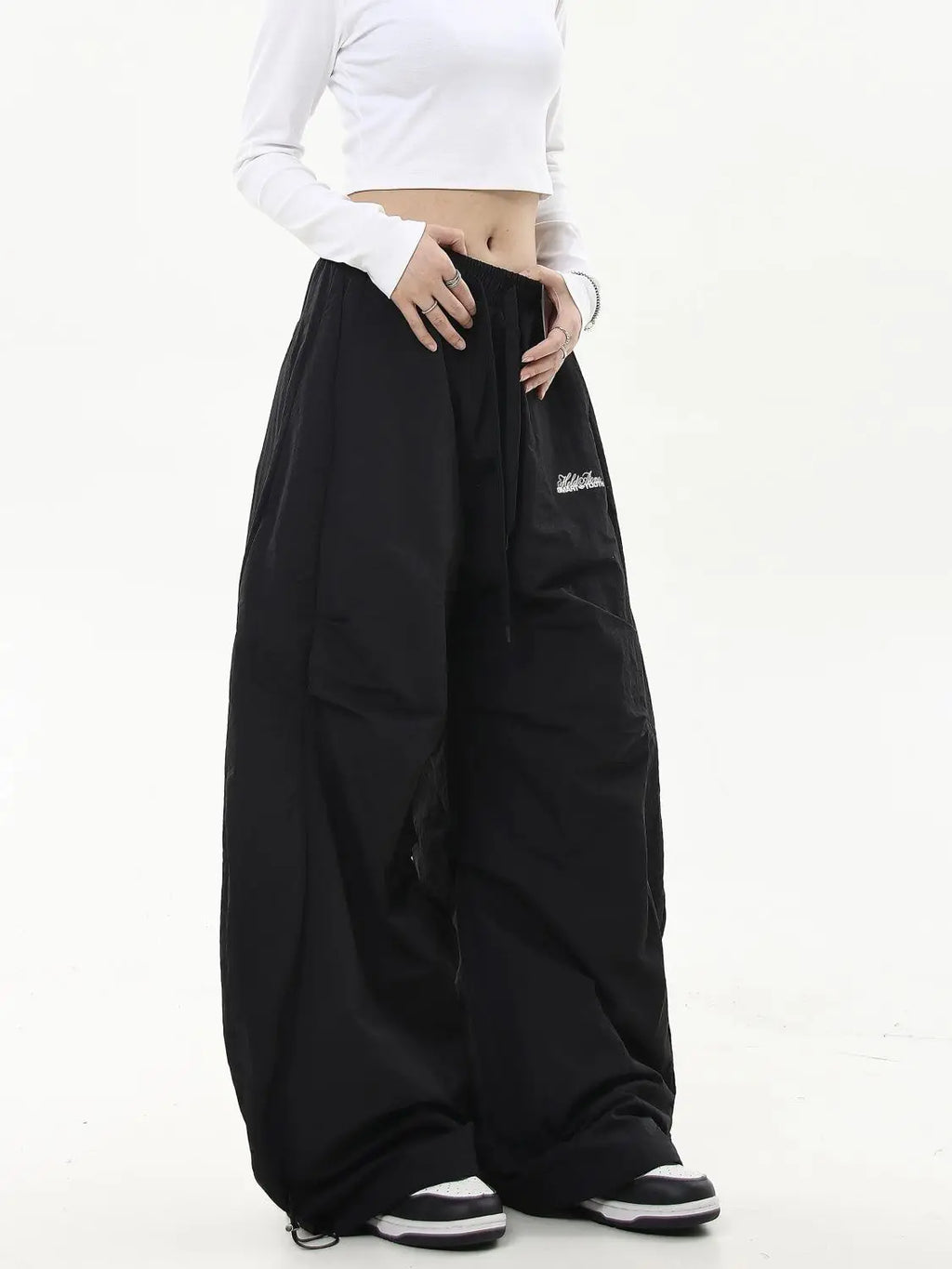 HOUZHOU Oversized Brushed Women Pants Vintage Pleated Wide Leg Trousers Warm Winter Baggy Black Trousers Harajuku Casual Joggers