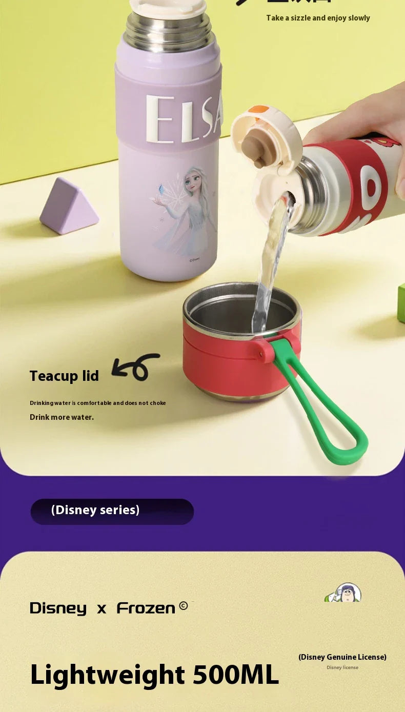 Disney Bullet Thermos Cup 500ML Stainless Steel 316 Children's Vacuum Flask Cartoon Students Special Rope Insulated Water Bottle