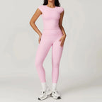 Two Piece Short Sleeve Sport Yoga Set Outfit Fitness Gym Set Workout Clothes for Women Flare Leggings Sportwear Women Tracksuit