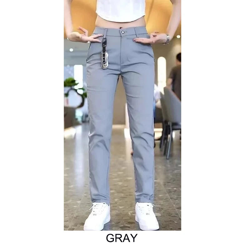 Mens Casual Pants Korea Fashion Summer Slim Fit Trousers High Quality Elastic Waist Straight Golf Sports Pants Men Clothing