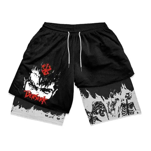 Men's 2 in 1 Anime Graphic Gym Shorts Quick Dry Drawstring Mesh Athletic Running Y2K Shorts Breathable Oversized Elastic Shorts