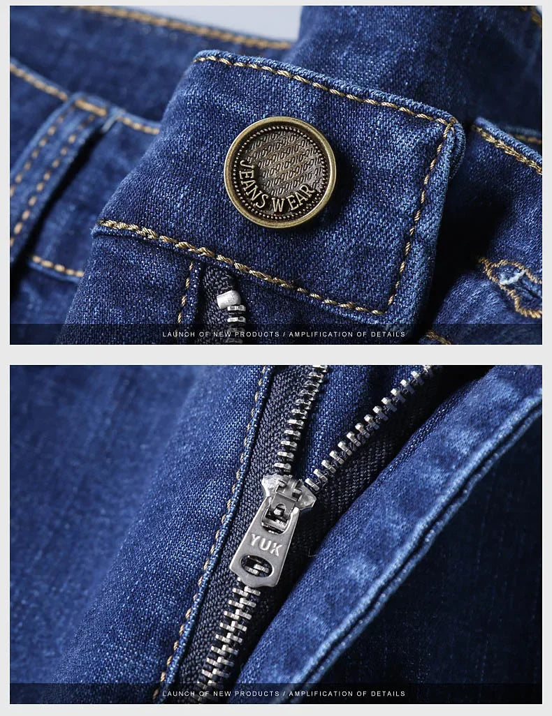 Men's Comfortable Soft Business Casual Denim Trousers Slim Fit Straight Pants Fashion Male Brand Light Luxury Stretch Clothing