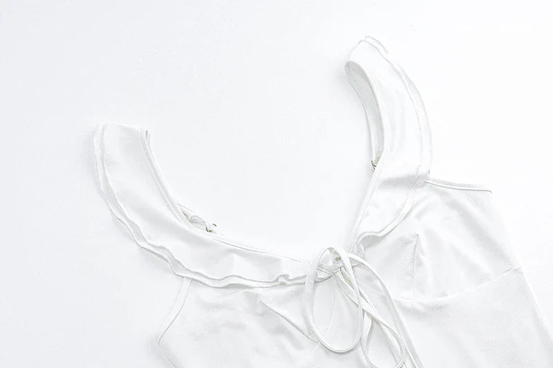 Xeemilo Solid Deep V-neck Sleeveless Dress 2022 Summer Elegant Women Ruffles Split Mini Dresses Sexy Slim Party Clubwear Vestido