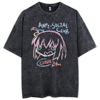 Men Oversized Printed Tshirts Bocchi Club Music Band Anime Bocchi The Rock Cotton Tops Creative Crew Neck Tees Washed TShirt