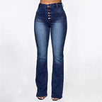 Women's Denim Jeans Button Patch Pocket Washed Long Trousers Cross-Border Wish NK173 Denim Jeans from Mainland China