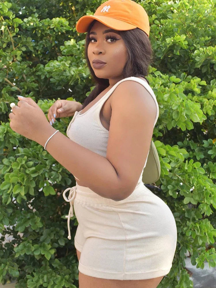 Curve Plus Size Women 2piece Sets Solid Color Ribbed Knit Outfits Summer Casual Sexy Shorts T-shirt Set Wholesale Dropshipping