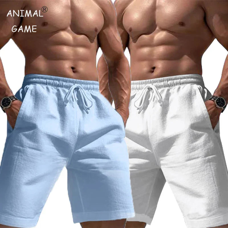 New Linen Cotton Shorts Solid Color Jogging Sweatpants Elastic Waist Shorts for Men Large Lightweight Summer Basketball Shorts