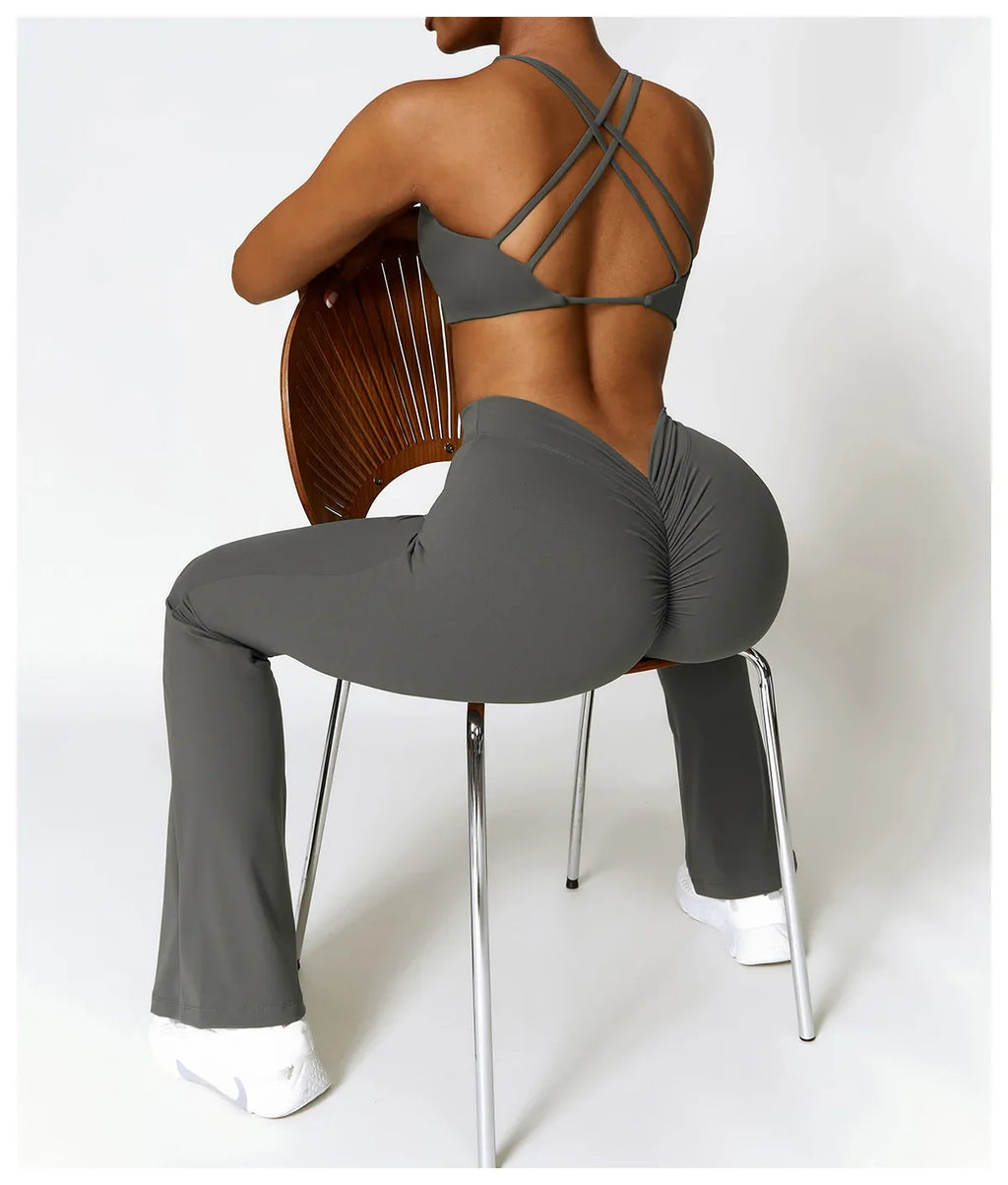 V-shaped Hip Yoga Pants Flare Leggings Women High Waist Wide Leg Pants Women Gym Fitness Sports Flared Pant Dance Trousers