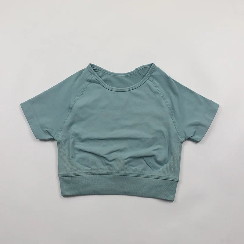 Impact Crop Top Women Short Sleeve Yoga Shirts Slim Fit Seamless Workout Top T-shirt Gym Clothes Woman Sportwear