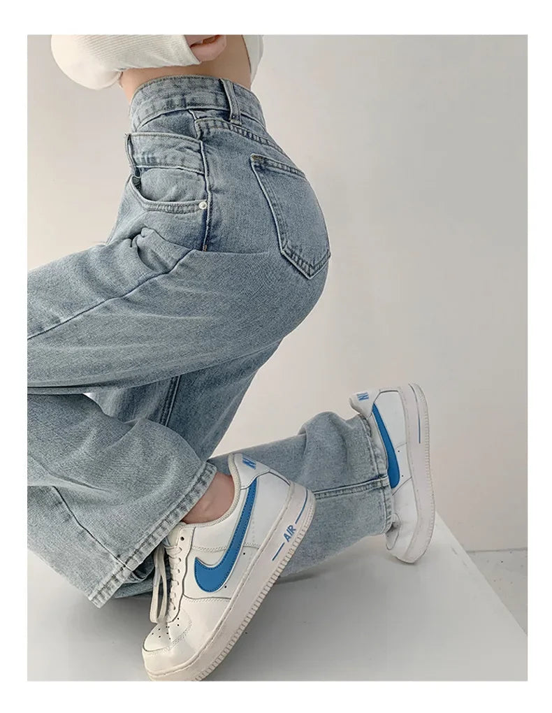 High-waisted Women's Vintage Jeans Loose-fit Straight-leg Slimming Draped Denim Trousers