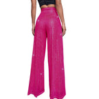 Women's Fashion Solid Color High Waist Sequin Side Zipper Draped Wide Leg Pants Pants for Women Women's Pants Women's Pants 2024