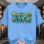 Summer men's 100% pure cotton casual loose oversized fashionable creative DOPE letter printed round neck short sleeved T-shirt