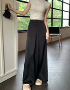 High-Grade Acetate Satin Wide-Leg Pants Women Spring Bell-Bottoms Pants Loose Casual Pants High Waist Oversized Long Pantalons