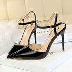 Women 10.5cm High Heels Sandals Lady Metallic Gold Silver Patent Leather Stripper Strap Sandles Wedding Fetish Nightclub Shoes