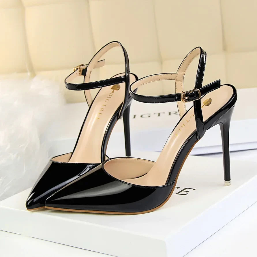 Women 10.5cm High Heels Sandals Lady Metallic Gold Silver Patent Leather Stripper Strap Sandles Wedding Fetish Nightclub Shoes