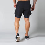 Double-deck fitness sports shorts men summer quick drying breathable woven Shorts Men's 2 IN 1training Gyms clothing