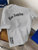 Men's Summer 100% Cotton Fashion Los Angeles Letter Printed Loose Large Casual Comfortable Round Neck Short Sleeve T-shirt Top