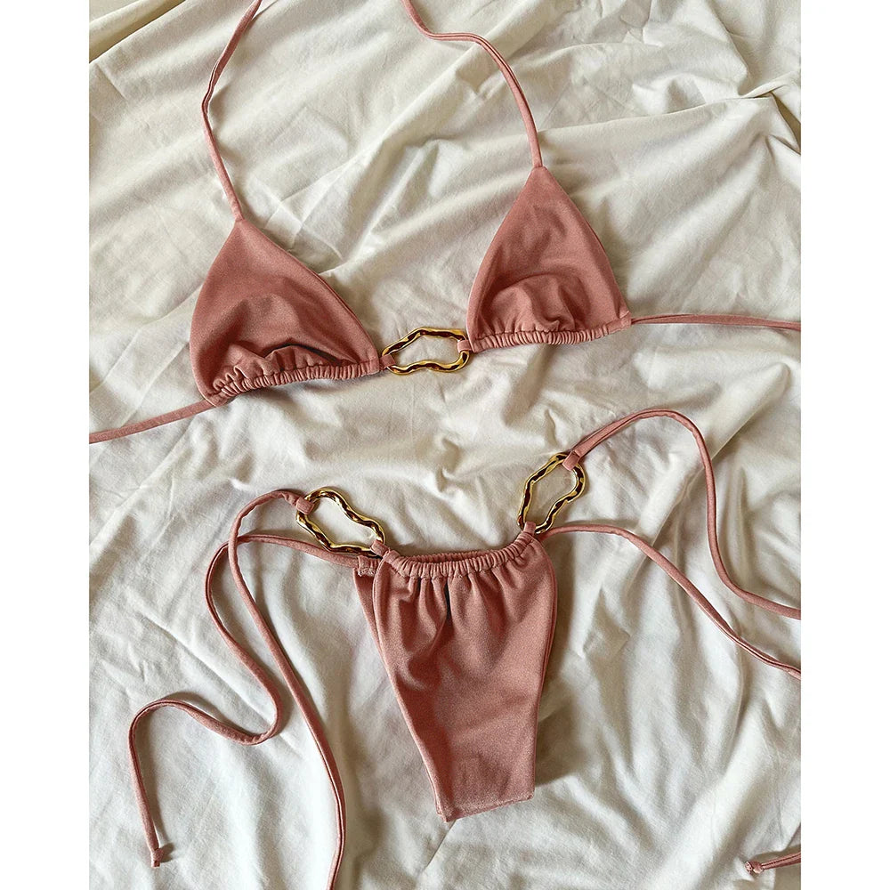 Micro Bikini Push Up Women Swimsuits 2025 Sexy Swimwear Solid Halter Bikini Set Brazilian Biquini Push Up Beachwear Female