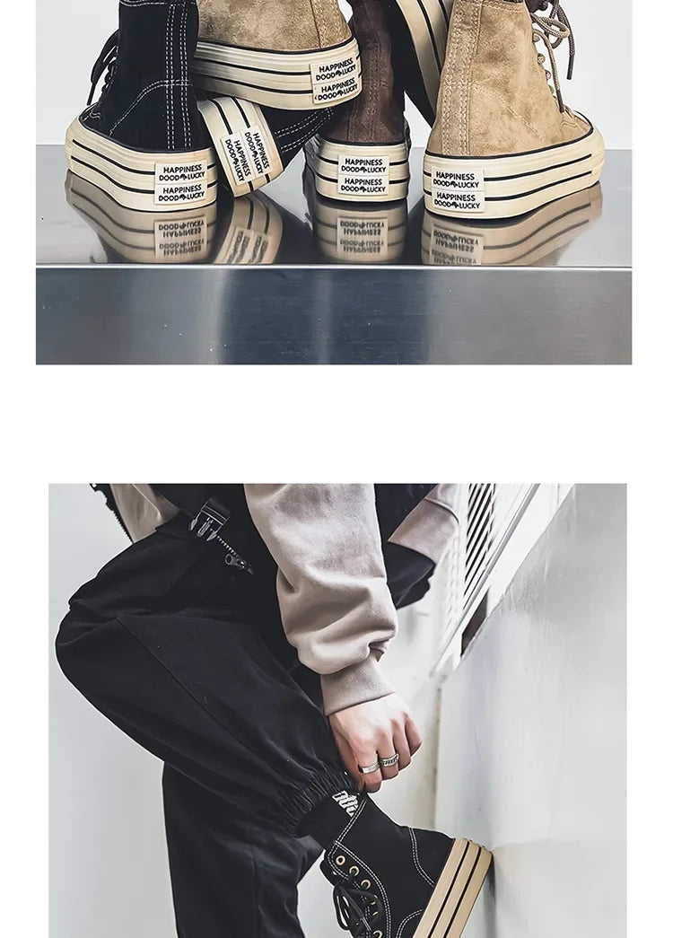 Classic Fashion Skateboarding Shoes for Men Women Comfy Suede Leather High Top Sneakers Men Height-increasing Platform Sneakers