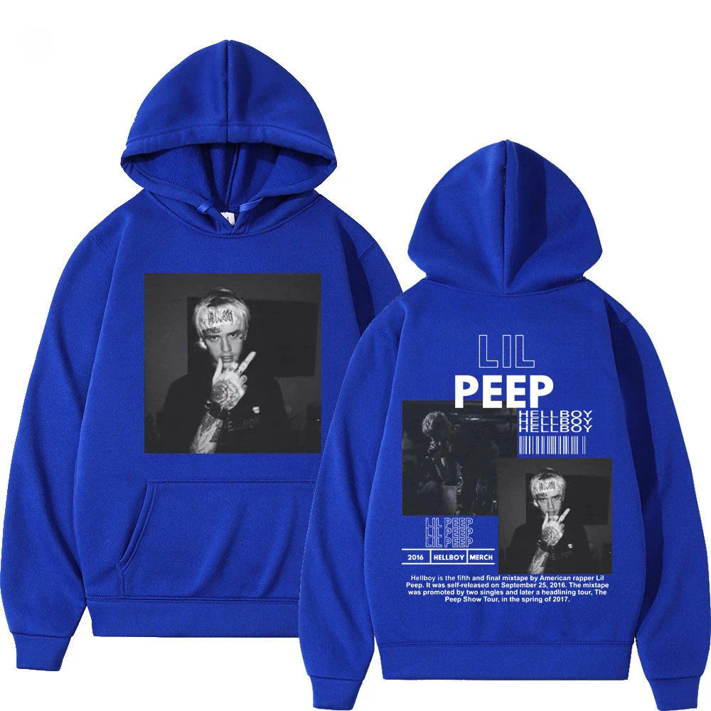 Hip hop rapper Lil Peep patterned hoodie high-quality fashion pullover men's and women's street fashion retro hooded sweatshirt