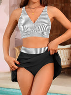 V-neck Bikinis 2025 Women High Waist Swimwear Skirt Swimsuit Female Beachwear Summer Bathers Bathing Swimming Swim Suit XXL