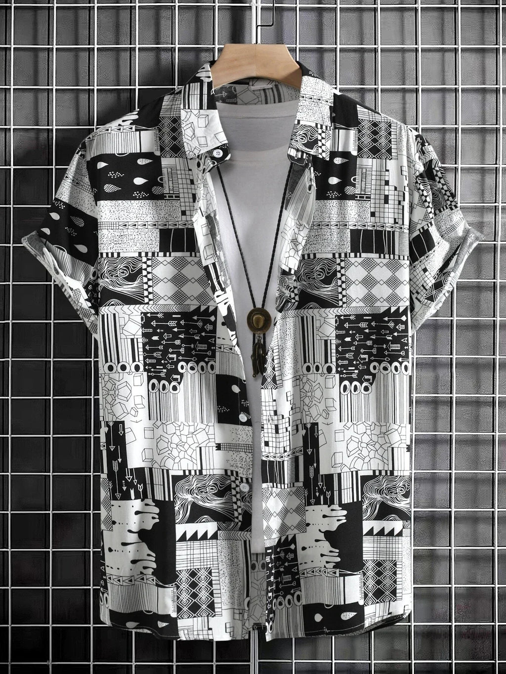 Summer men's And women's Personalized Irregular Pattern Print Design Tops short-sleeved Fashion Shirts Buttoned Versatile Tops