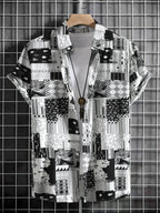 Summer men's And women's Personalized Irregular Pattern Print Design Tops short-sleeved Fashion Shirts Buttoned Versatile Tops