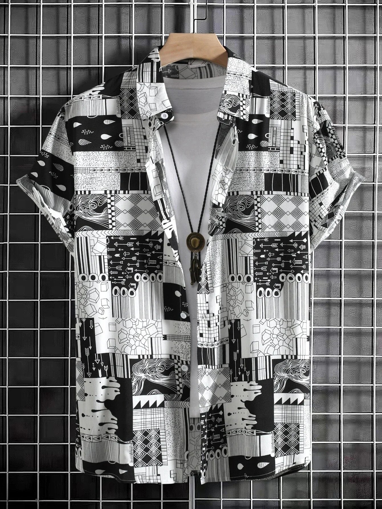 Summer men's And women's Personalized Irregular Pattern Print Design Tops short-sleeved Fashion Shirts Buttoned Versatile Tops