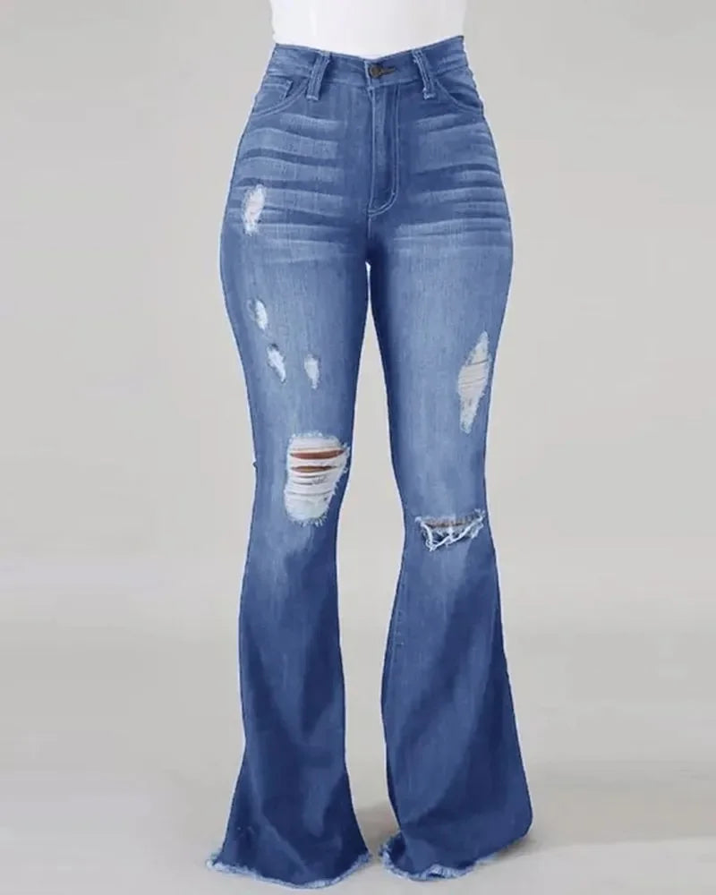 High-Waisted Jeans High Elasticity Splitter Fashion European American Net Red Direct Factory Sales Cross-Border Trade Goods