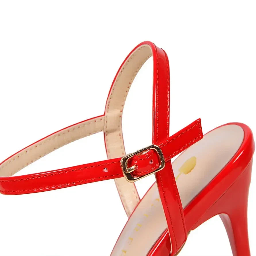 Women 10.5cm High Heels Sandals Lady Metallic Gold Silver Patent Leather Stripper Strap Sandles Wedding Fetish Nightclub Shoes