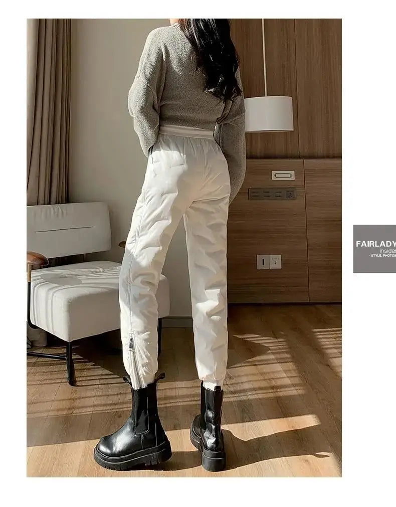 down Bottoming down Cotton Pants Women's New Loose High Waist down Wadded Trousers Women's Fashion Autumn and Winter New
