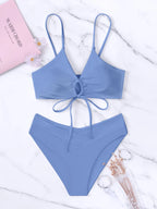 Summer Women's Leopard Patchwork Swimsuit Sexy Back Cross Lace-Up Swimwear High Waist Bikini Set Push Up Bathing Suit Beachwear