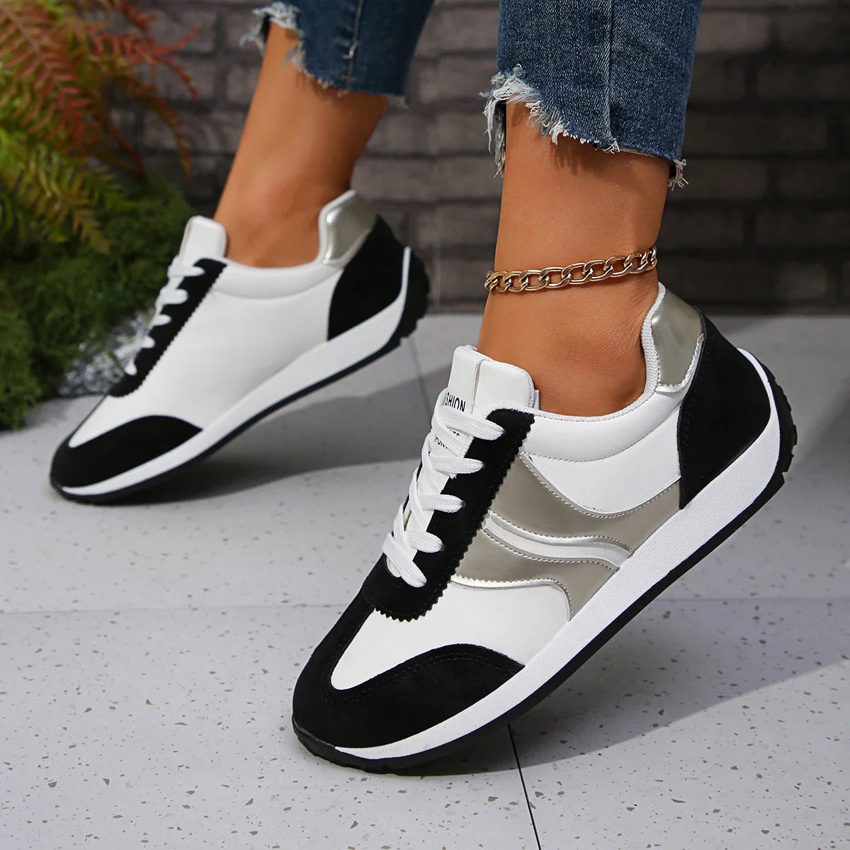Fashion Contrast Color Platform Sneakers Women Round Toe Lace Up Sports Shoes Woman 2025 Spring Comfortable Casual Walking Shoes