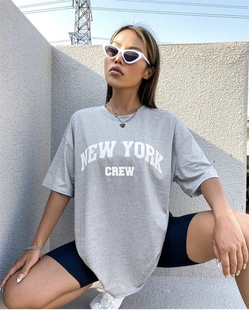 Blessyuki Summer Plus Size Cotton T-shirts Women 2023 Soft O-neck Letter Printed Tees Casual Short Sleeve All-match Female Tops