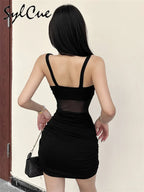 Sylcue Black Mysterious Sexy Mature Beautiful Tight Hot Confident Summer Party Intellectual Elegant Simple Women'S Strap Dress