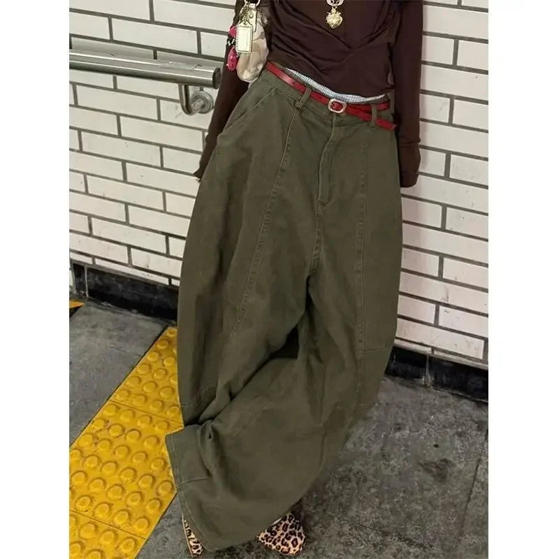 Y2K Women Streetwear Vintage Cargo Harajuku Parachute Jeans Wide Leg Gyaru American Retro Denim Pants 2000s Trousers Clothes