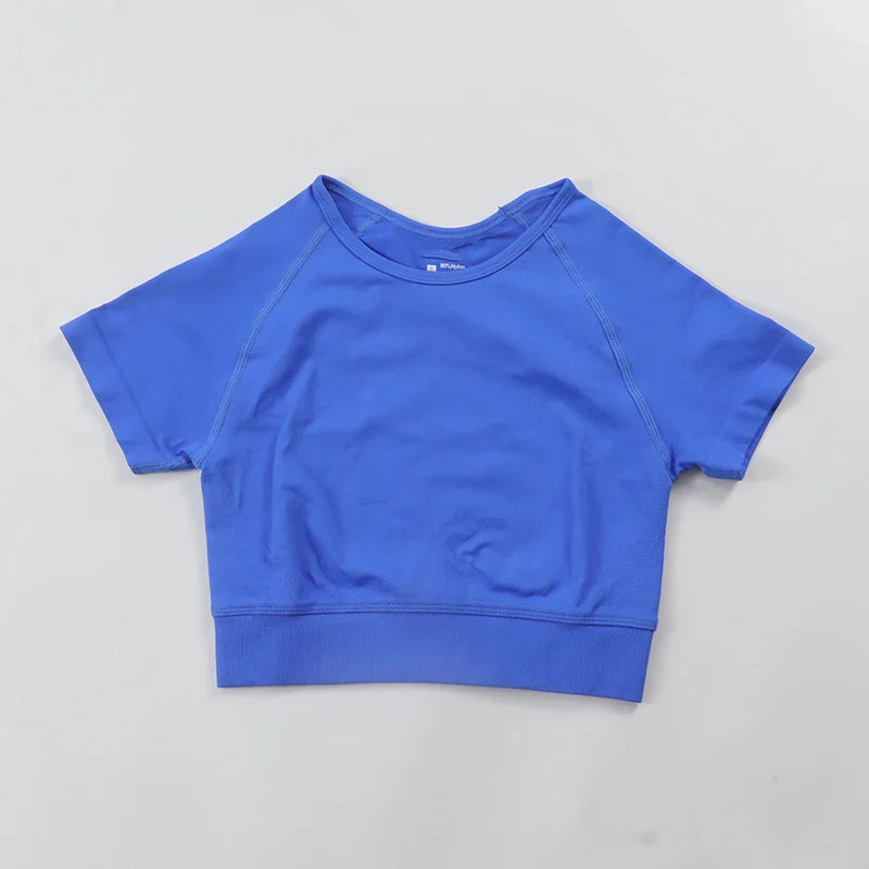 Impact Crop Top Women Short Sleeve Yoga Shirts Slim Fit Seamless Workout Top T-shirt Gym Clothes Woman Sportwear