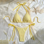 Yellow Halter String Triangle Micro Bikini Thong Solid Swimwears Micro Thong Sexy Swimsuit Women Bathing Suit Bikinis Sets 2025