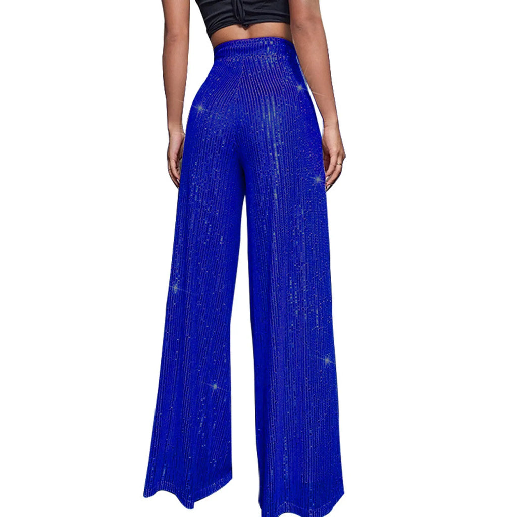 Women's Fashion Solid Color High Waist Sequin Side Zipper Draped Wide Leg Pants Pants for Women Women's Pants Women's Pants 2024