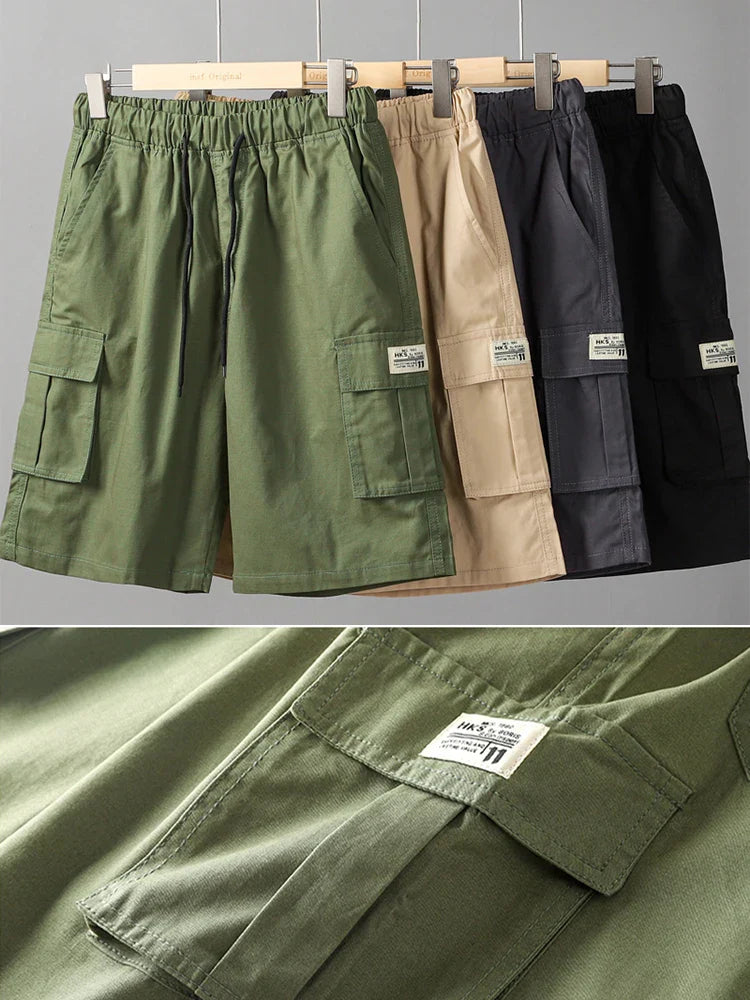 Summer Men's Cargo Shorts Cotton Loose Fit Big Size String Banding Men Short Pants Streetwear Casual Work Bermuda Shorts