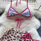 Foamlina American Pure Desire Hottie Strap Leopard Print Bikini Uniform Three-piece Suit Women's Summer Tube Top + Shorts