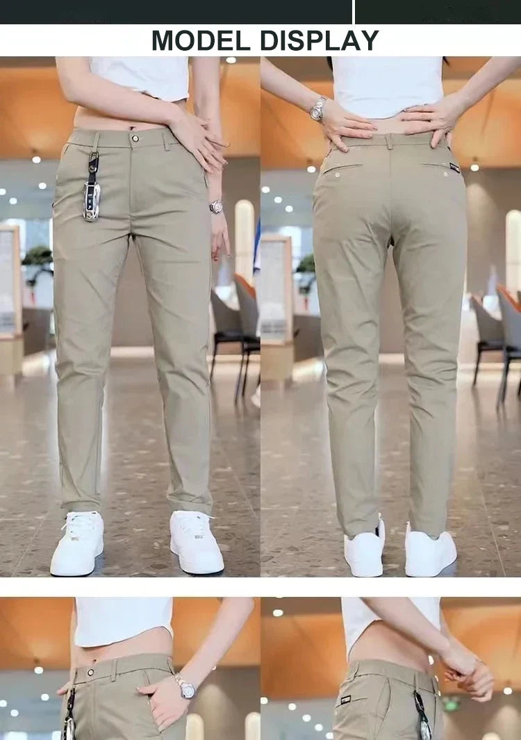 Mens Casual Pants Korea Fashion Summer Slim Fit Trousers High Quality Elastic Waist Straight Golf Sports Pants Men Clothing