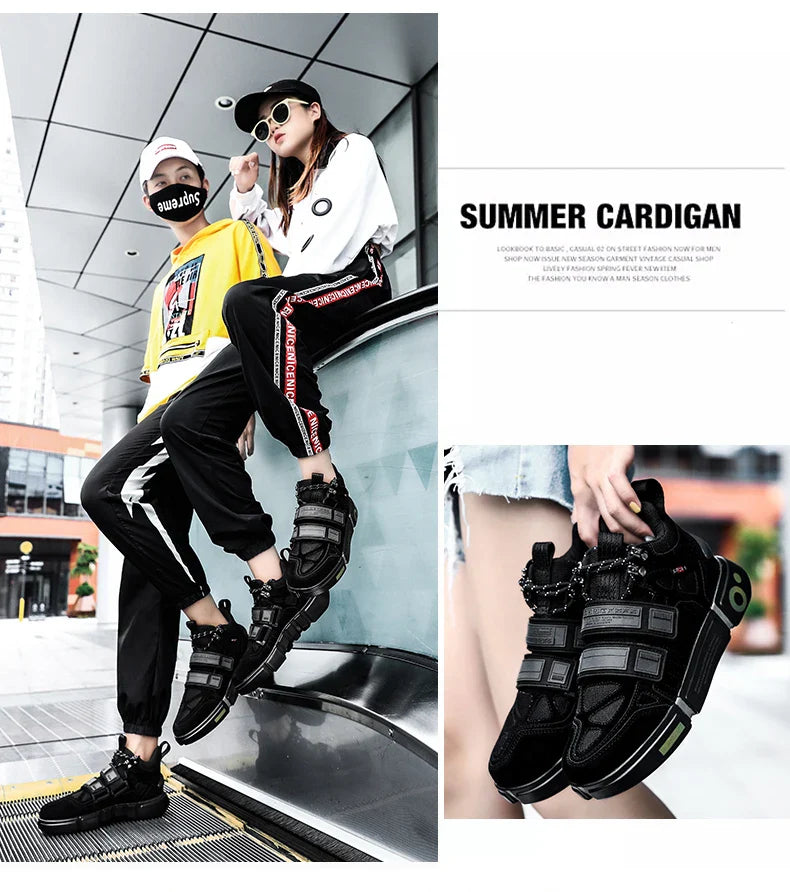 Wudao student couple sports board shoes Women's new non-slip thick soled sports shoes men ventilated Velcro casual shoes