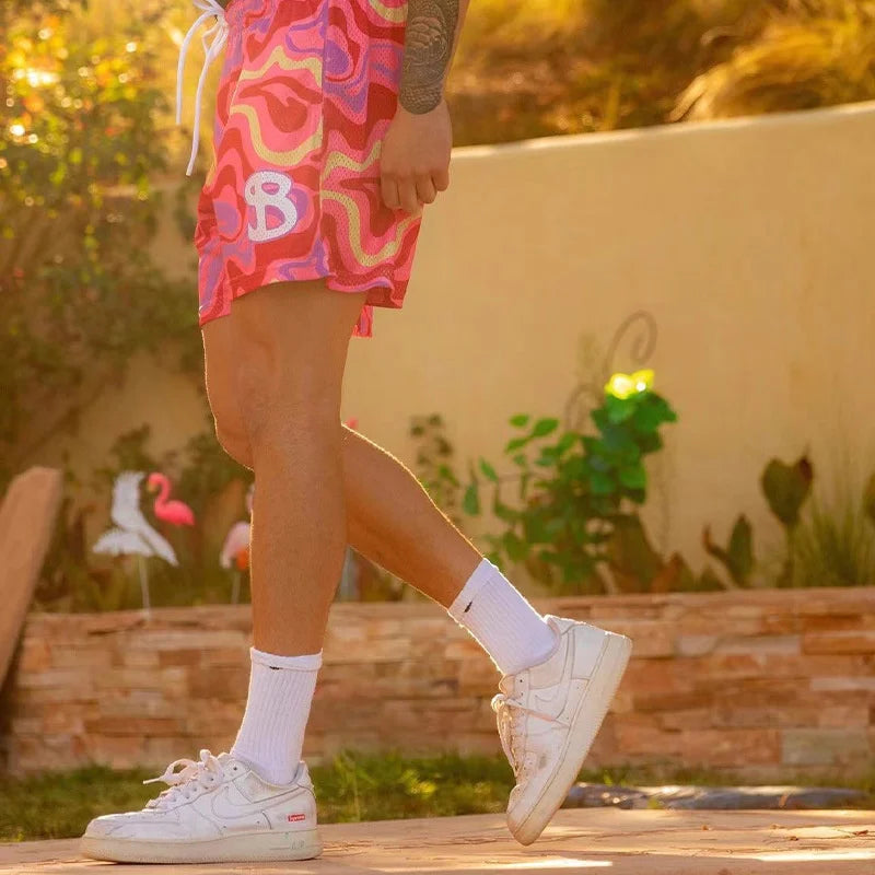 BKTSQD American Style Trendy Brand Sports Shorts Men's Casual Mesh Quick drying quarter knee basketball running beach shorts